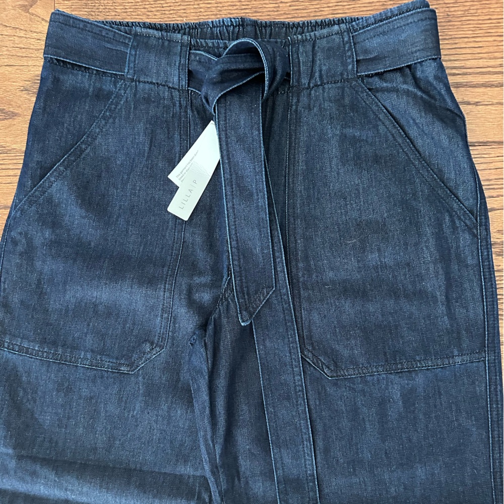 NWT Lilla P Size Small Dark Blue Denim Tie-Waist Women’s Pants - Picture 4 of 14